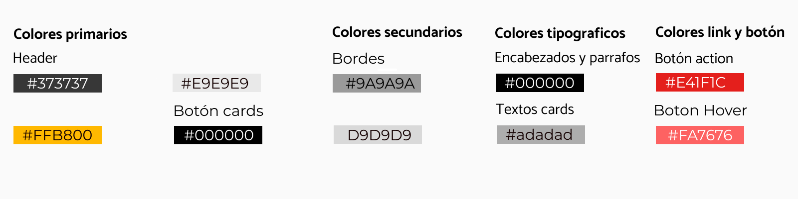 paleta de colores que se usaran en el proyecto digital