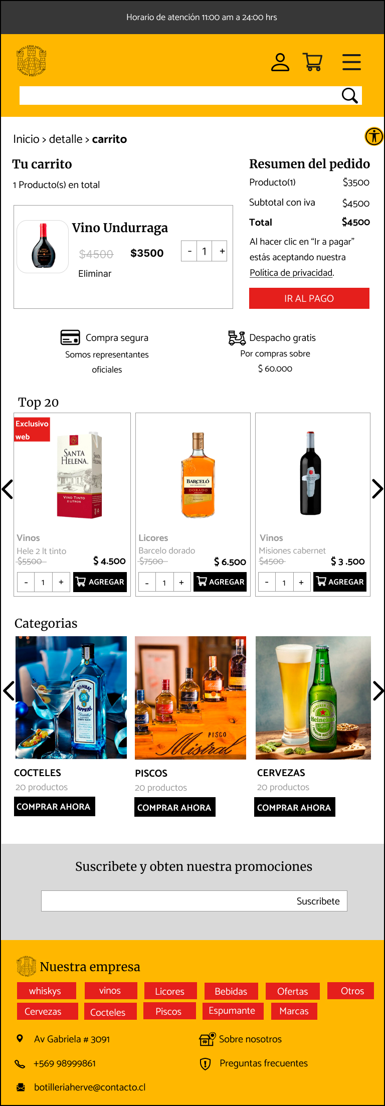  Wireframe de alta fidelidad en versión tablet que muestra la estructura del carrito de compras con imagen del plato, nombre, descripción y total de la compra